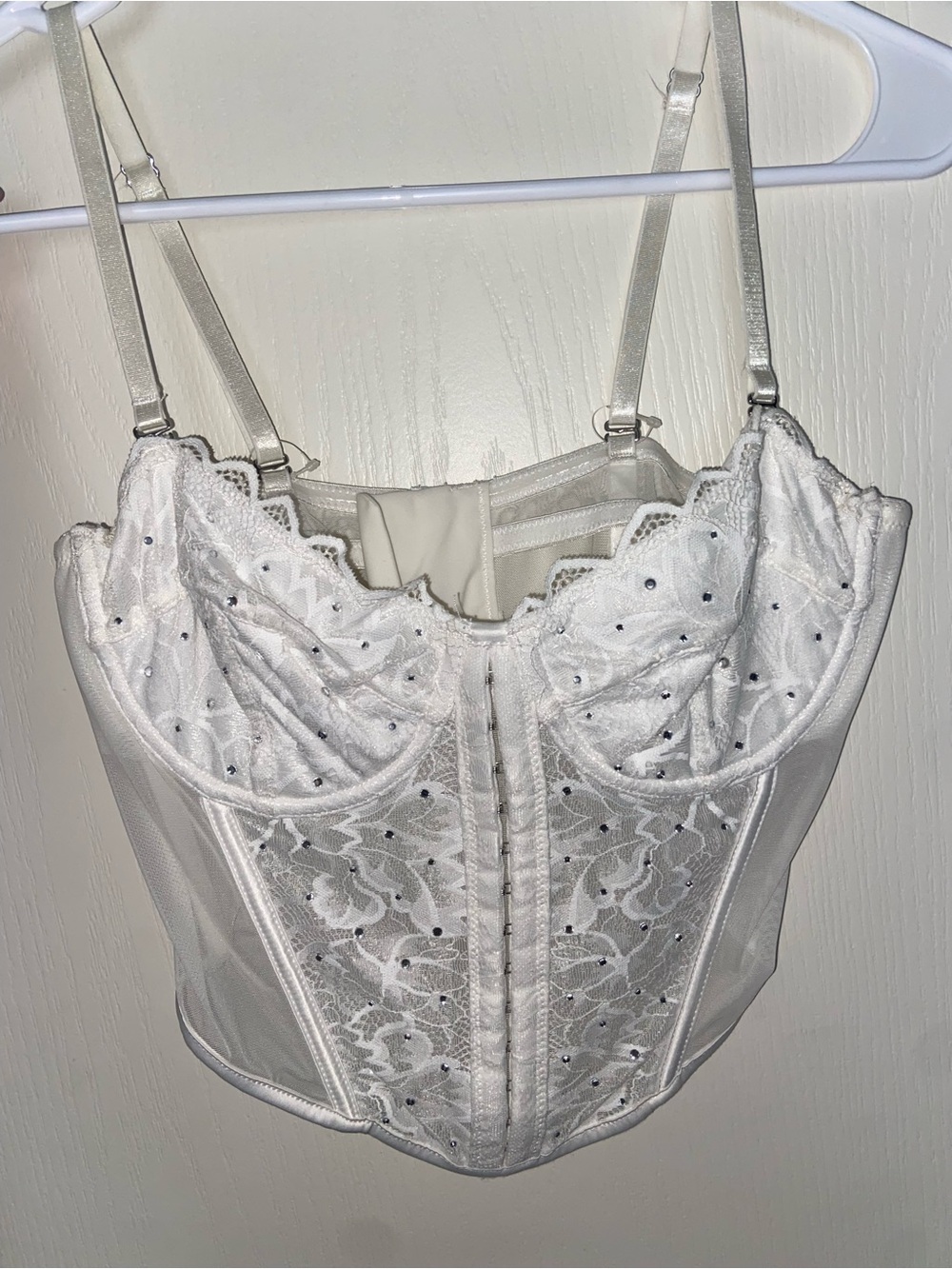 Primark White Lace Bustier Corset Top with Embellished Dots